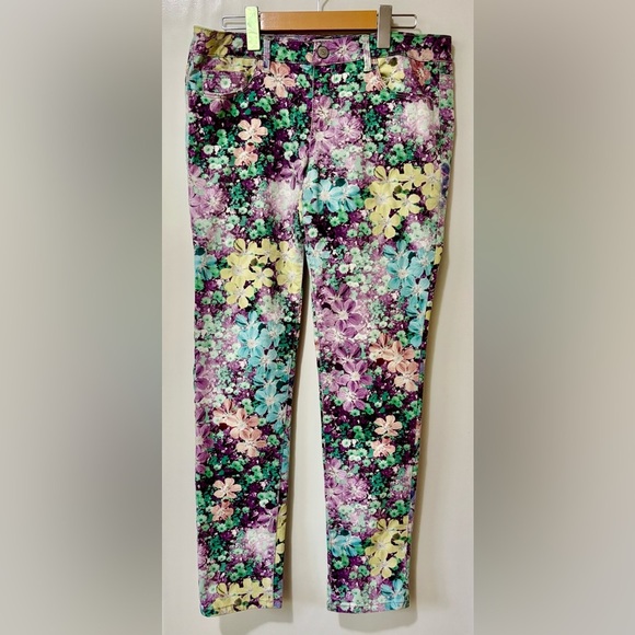 Aeropostale| Purple/Green ‘Ashley’ Floral Ultra Skinny Stretch Jeans Sz 12 - Picture 4 of 5